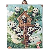 Lugiu Playful Panda Blanket, Lightweight Comfy Cute Pandas Climbing a Treehouse Blankets for Couch Sofa Bedroom, Soft Plush Travel Flannel Throw Blanket Gifts for Women Boys Girls, Home Decor 60×50in
