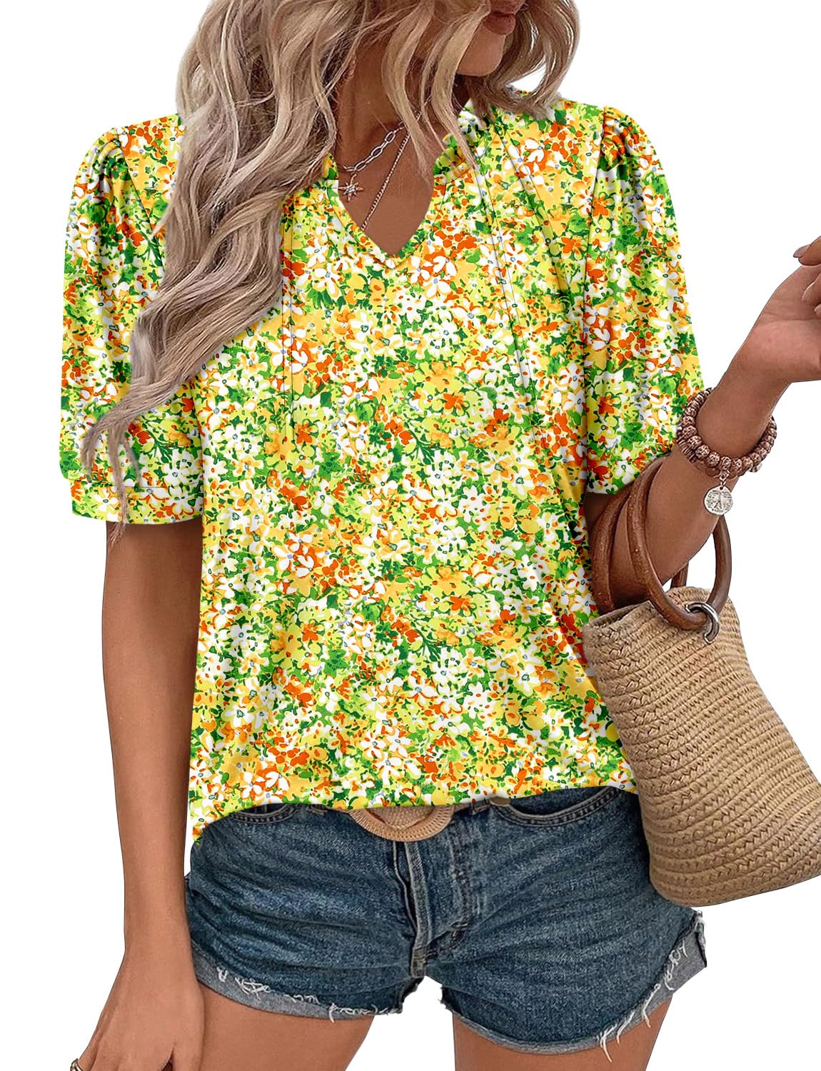 KISSMODA Women's Tunic Tops Casual V Neck Short
