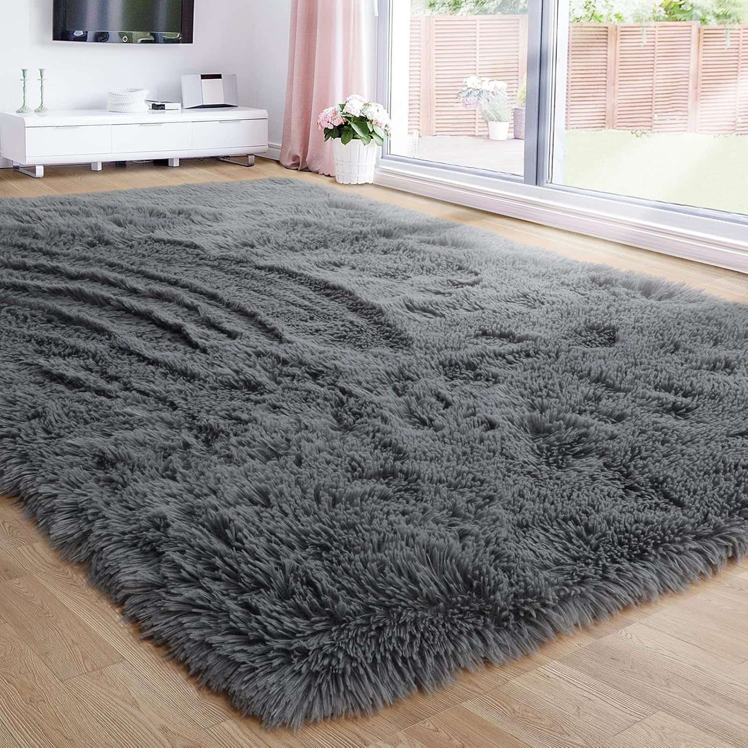 Rugs, Pads & Protectors - Gray Area Rug for Living Room,6'X9',Fluffy Shag Rug for Bedroom,Furry Carpet for Kids Room,Shaggy Throw Rug for Dorm Room,Fuzzy Plush Rug,Grey Carpet,Rectangle,Cute Room Decor for Baby