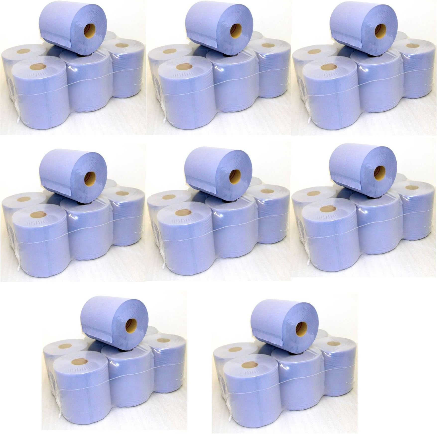 2 Ply 105m x 170mm Blue Paper Rolls Centrefeed Embossed Towels - 48 Rolls