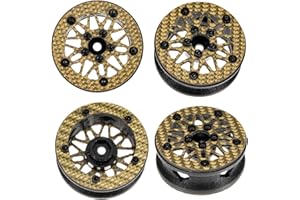 RampCrab 1.6" (40.6mm) Super Wheels, Carbon fibre Beadlock Wheel fit for SCX24 TRX4M FCX24 FCX24M CR18P 1/24 1/18 RC Crawlers Upgrade, Style B, Gold