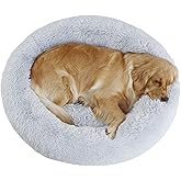 Bunlitent 39'' inch Calming Dog Bed, Plush Anti-Anxiety Donut Dog Bed for Small Medium Large Dogs, Warming Cozy Soft Cute Rou