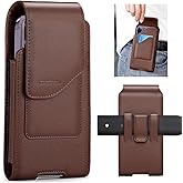 nuoku Phone Holster for Men Belt with Card Holder for iPhone Air 17/16/15/14/13/12/11 Pro Max, Cell Phone Belt Holder for Men Compatible with Samsung Galaxy S25,S24,S23/A54 A53 A52(Brown)