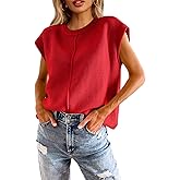 Saodimallsu Womens Summer Cap Sleeve Tops Casual Crew Neck Loose Fit Knit Lightweight Sweater Pullover Top