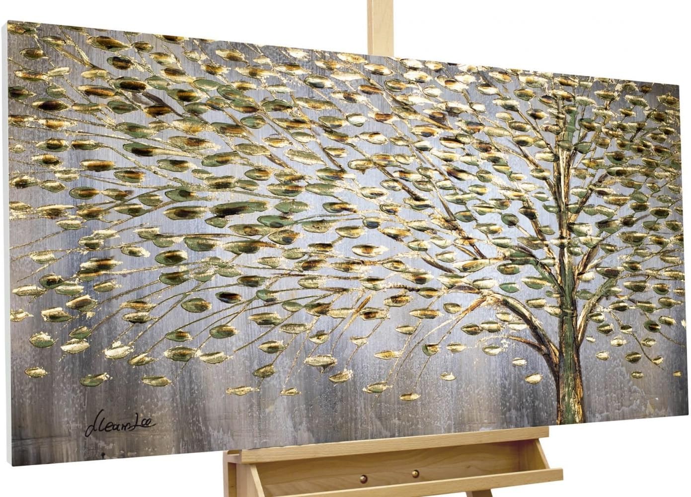 KunstLoft® Painting 'Spark of Joy' 47x24inches | Large, original hand-painted canvas | tree autumn leaves brown | Modern art acrylic mural on frame