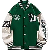Crazyfire Mens Varsity Letterman Jackets: Vintage Streetwear Baseball Bomber Jacket for Men Women Casual Leather Sleeves Coat