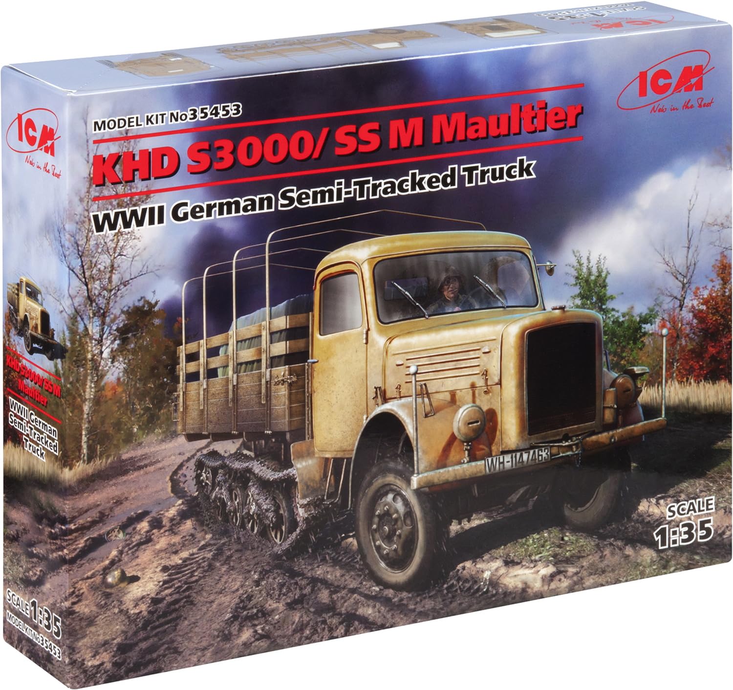 ICM 35453 Model Kit KHD S3000/SS M Mule WWII German Semi-Tracked Truck, Black
