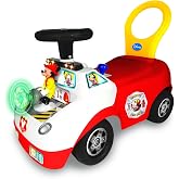 Kiddieland Disney Mickey Mouse Activity Fire Truck Ride-On, Push Car | Foot-to-Floor Firefighter Toy with Lights &amp; Sounds, Siren, Music, and Storage. Suitable for Ages 12-36 Months