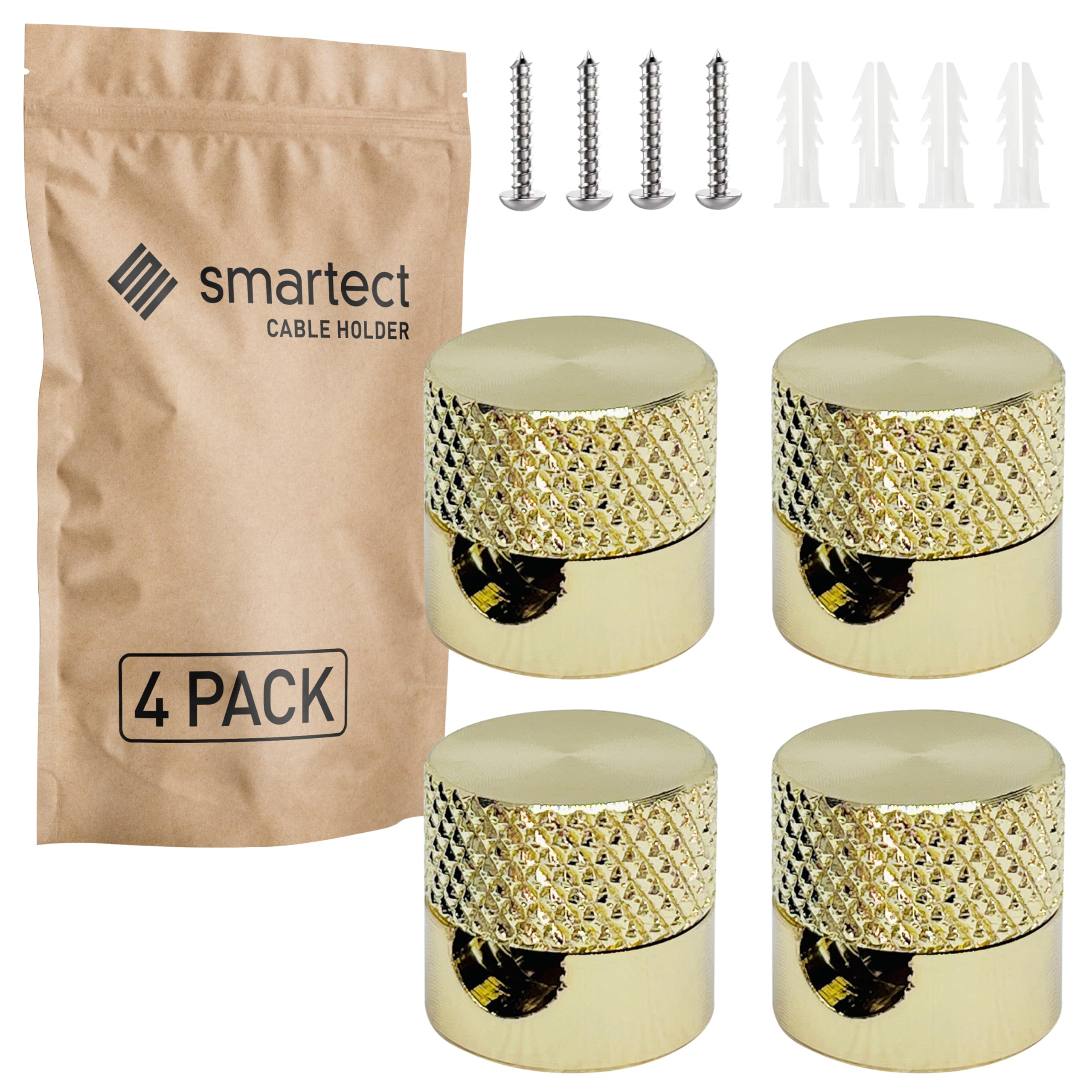 smartect Aluminium Wall and Ceiling Pins [4 Pieces, Corrugated, Gold] Cable Decentralizer with wall Plugs and Screws Included, Ceiling Light Hook for Your DIY Project
