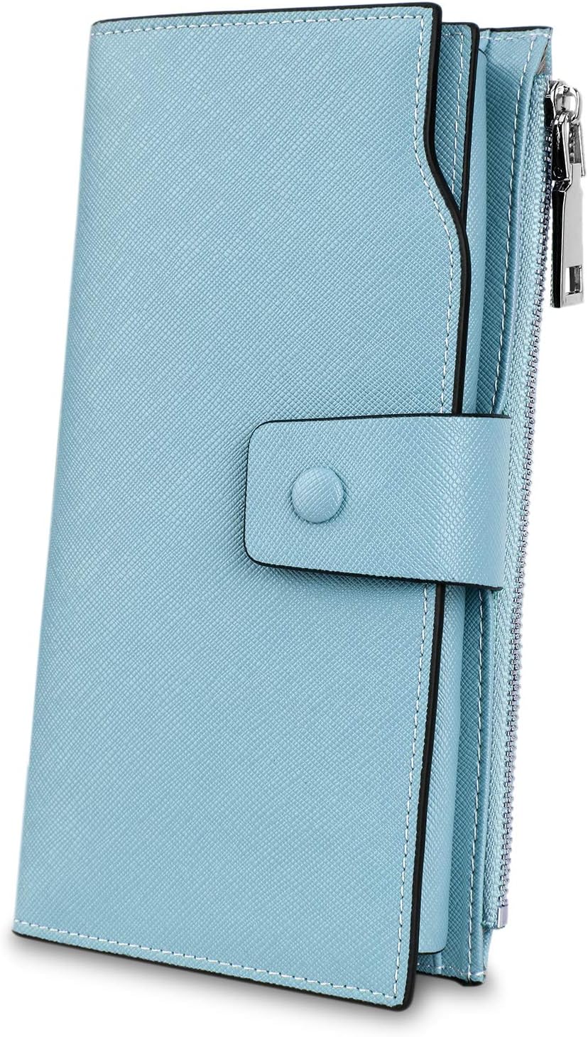 Women's Genuine Leather Wallet RFID Blocking Multi Card Holder with Cell Phone Pocket