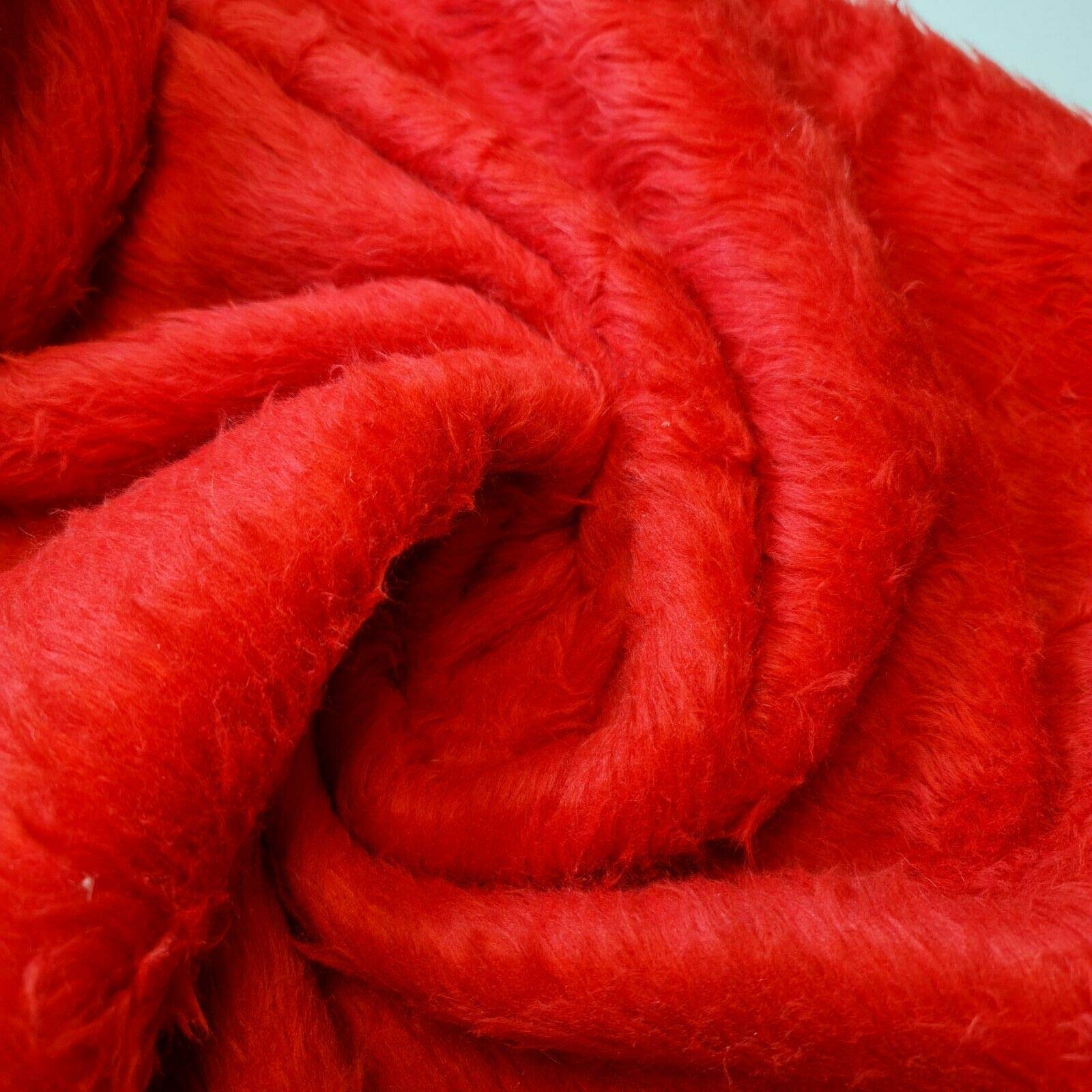 Luxury Soft Long/Short Pile Faux Fur Fabric Furry Christmas 58" - 150 cm Wide Sold As 1 Meter Pre - Cut Lengths (Red)
