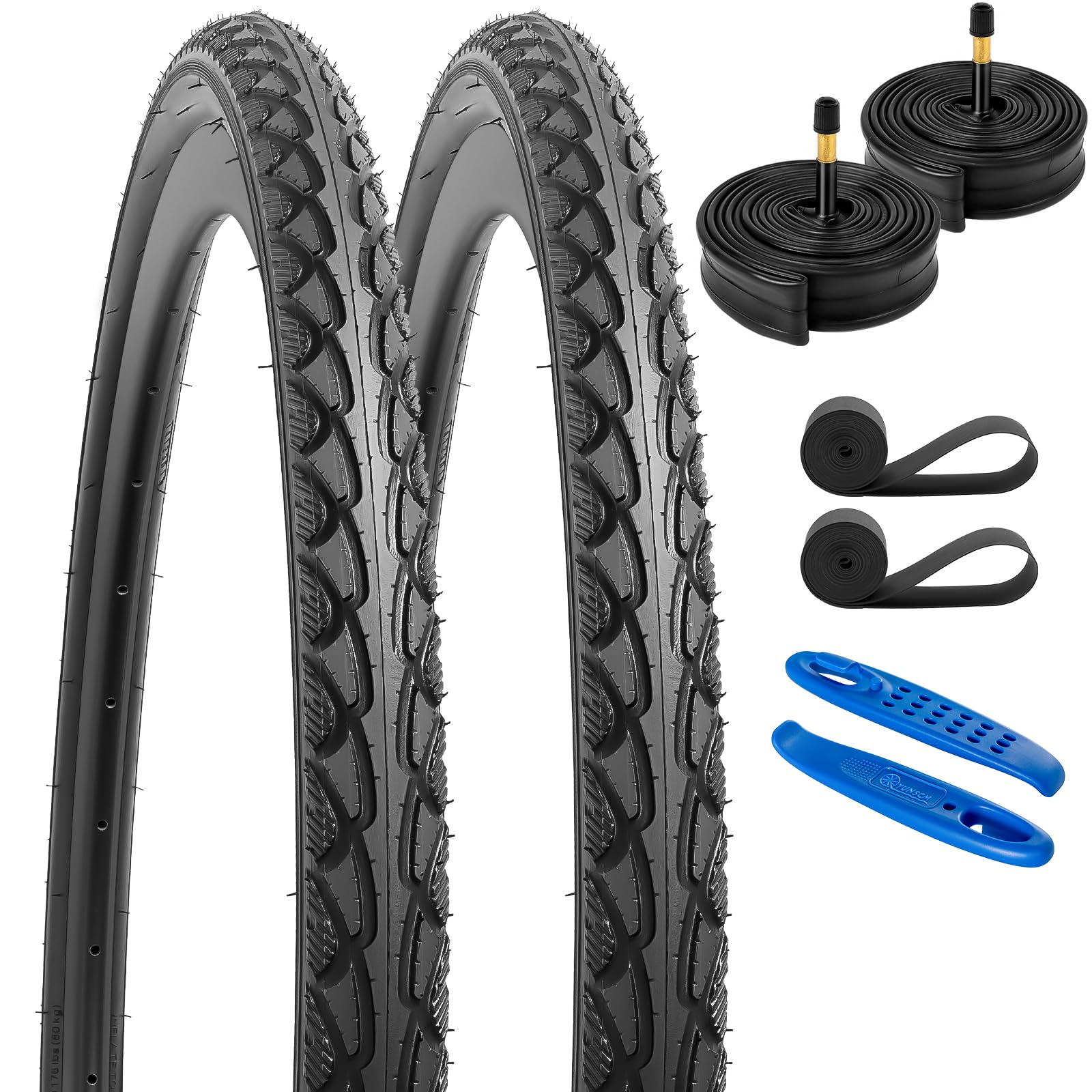 YunSCM 2 Pack 28'' Road Bike Tyres 700x40C 28x1.60 Tires 40-622 and 700C Heavy Duty Bike Tubes AV48mm Schrader Valve and 2 Rim Strips, Compatible with 700x38c 700x40C Bike Bicycle Tires & Tubes(Y1134)