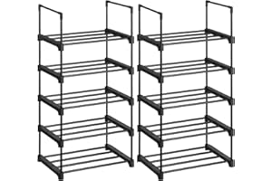 SONGMICS Shoe Rack, 5 Tier Shoe Organizer, Set of 2 Metal Shoe Storage Shelves, Easy to Assemble, Entryway, Black ULSA055B02