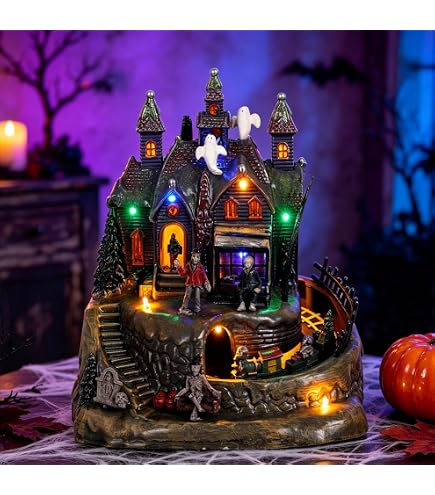 Amazon.com: Mark Feldstein Halloween LED Haunted House Village Set