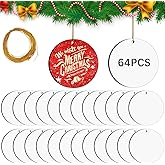 64 Pcs Round Sublimation Ornament Blanks, MDF Double Sided Sublimation Christmas Ornaments Blanks for Christmas Tree Decor DIY Crafts