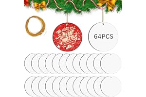 LAIHIULAAN 64 Pcs Round MDF Double Sided Sublimation Ornaments Blanks for Christmas Tree Decorations, DIY Crafts
