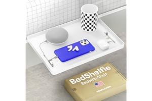 BedShelfie Bedside Shelf, Bunk Bed & Top Bunk, College Dorm Room Essentials, Clip On Nightstand, Bed Side Table Tray Organizer, Dorm Room Decor, College Dorm Essentials - Cable Catch, White