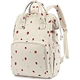 Xunteny Women Corduroy College School Backpack Bookbag, 15.6 Inch Travel Laptop Backpack Casual Daypack (Strawberry)