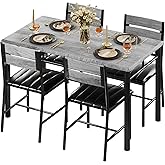 IRONCK Dining Table Set for 4, Wood Kitchen Table with Upholstered Chairs for Kitchen Room and Small Spaces, Grey