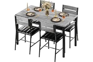 IRONCK Dining Table Set for 4, Wood Kitchen Table with Upholstered Chairs for Kitchen Room and Small Spaces, Grey
