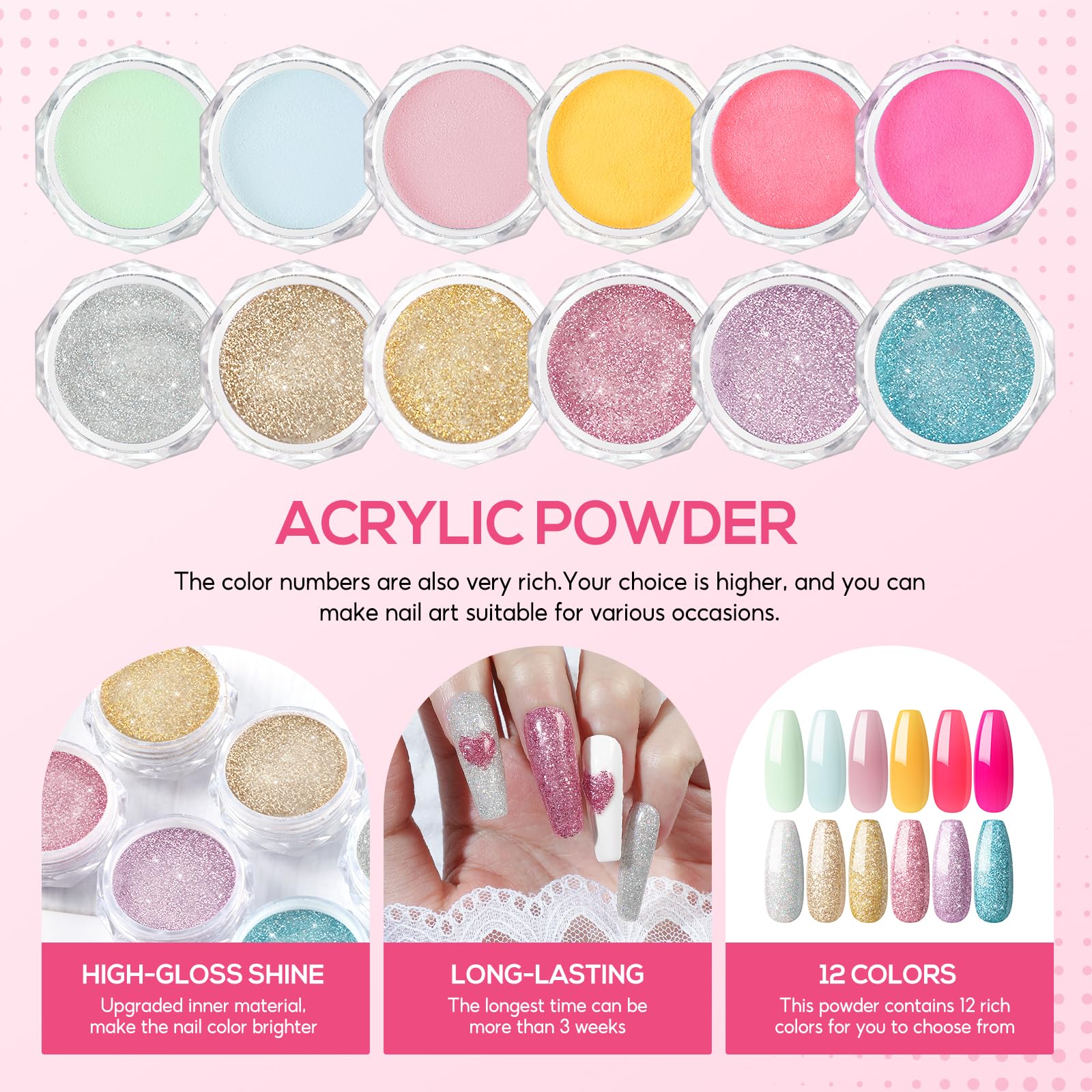 Acrylic Nail Kit for Beginners with Everything Nails Kit Acrylic Set with Drill and U V Light Professional Acrylic Powder Glitter Decorations Rhinstones Nail Starter Kit Gifts for Women - Image 6