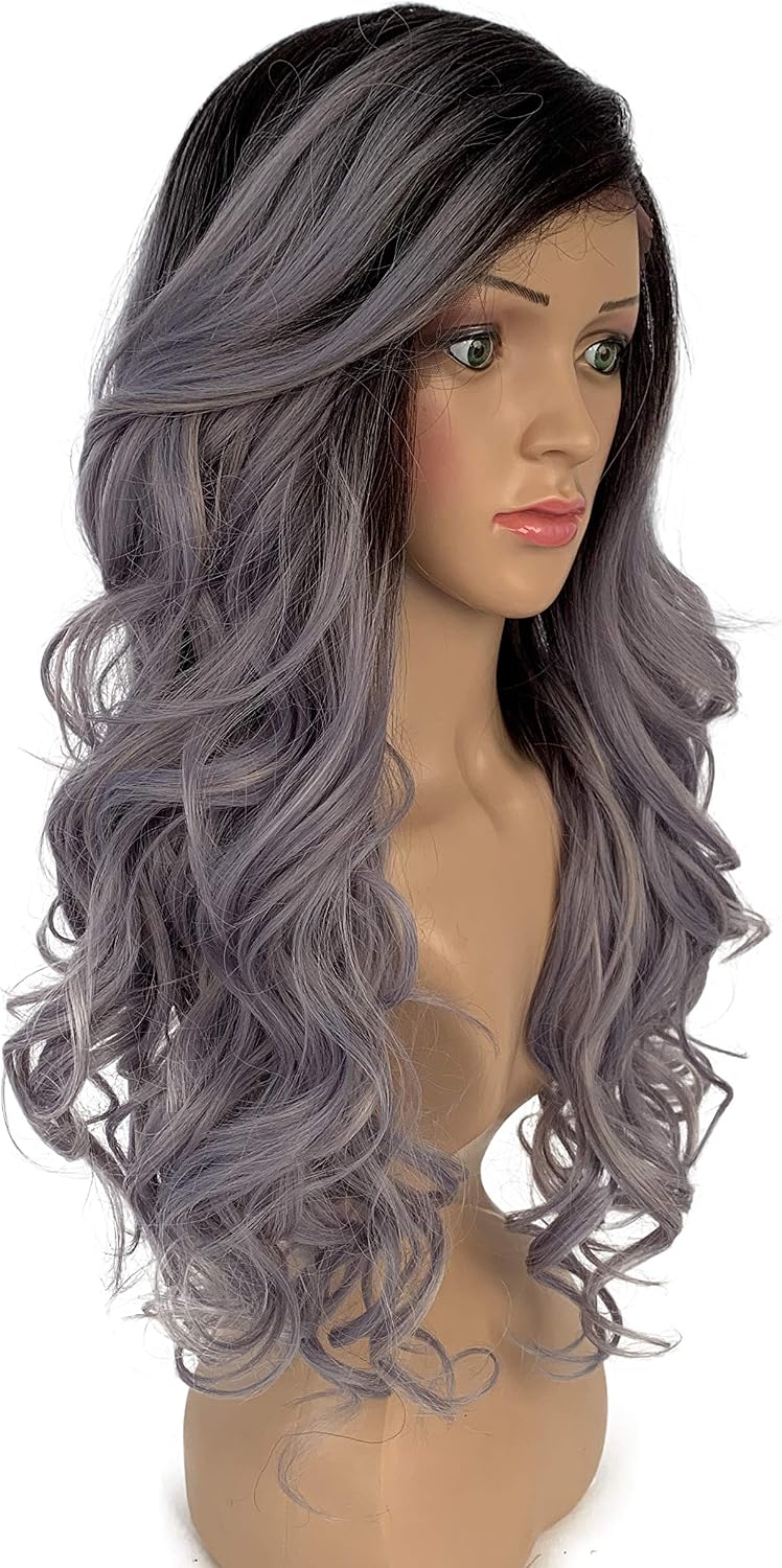 SLEEK Synthetic Lace Front Wig 22’’ Side-Part Curly Wave Synthetic Lace Wig with Baby Hair LILAC Wigs SPOTLIGHT 101 ADRIANA LACE WIG for Women Heat Resistant Fiber 245g-TT6/LILAC