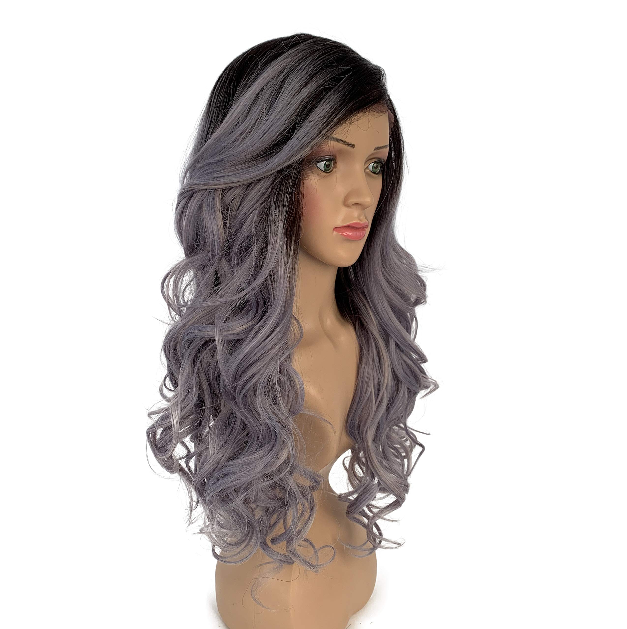 SLEEK Synthetic Lace Front Wig 22’’ Side-Part Curly Wave Synthetic Lace Wig with Baby Hair LILAC Wigs SPOTLIGHT 101 ADRIANA LACE WIG for Women Heat Resistant Fiber 245g-TT6/LILAC