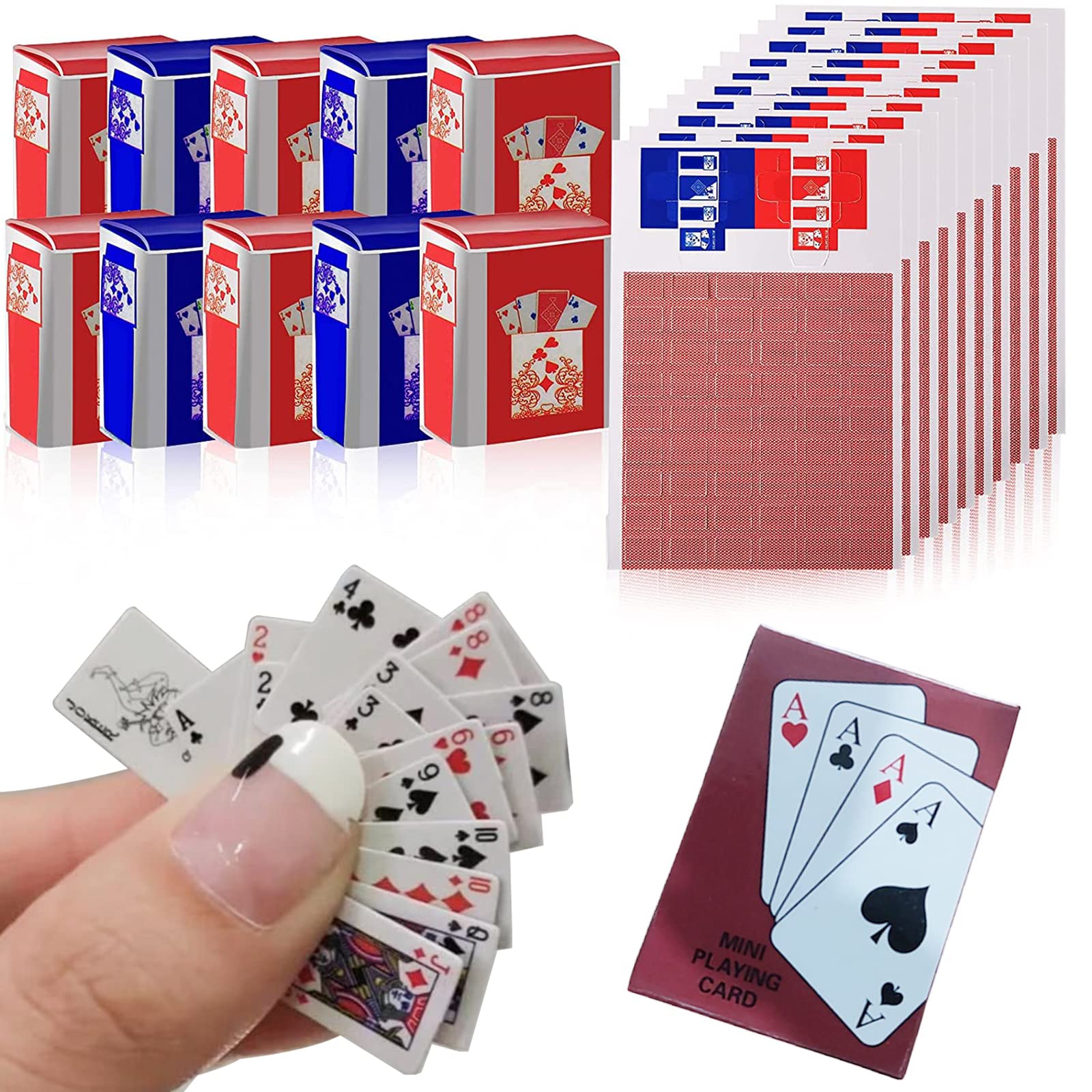 Photo 1 of 10 Decks Mini Playing Cards, 1:12 Dollhouse Miniature Dollhouse Games Poker Playing Cards Tiny Magic Poker Decks Cards for Teens & Adults Festival Party Game Supply