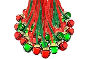 BBTO 120 Pieces Christmas Jingle Bell Necklaces Bulk Red and Green Bell Holiday Necklace Supplies Decorations Presents (Red, Green)
