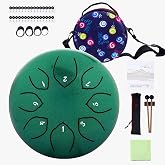 Musfunny Steel Tongue Drum Kids Instrument: Musical Metal Tank Drums Set | 6 Inch 8 Notes C Key for Meditation Yoga Education Percussion with Bag Music Book Mallets Finger Picks Green