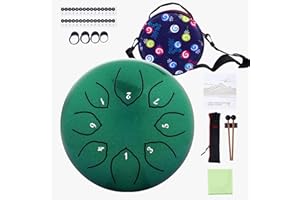 MUSFUNNY Steel Tongue Drum Kids Instrument: Musical Metal Tank Drums Set 6 Inch 8 Notes C-Key for Meditation Yoga Education Percussion with Bag, Music Book, Mallets, Finger Picks(Green)