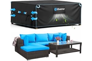 Duerer Patio Furniture Covers Waterproof 420D Outdoor Furniture Covers 90"L x 65"W x 28"H, for Patio Furniture Sets, Sofa, Table and Chair Set Cover, Anti-UV Rain Snow Dust Wind-Proof with Air Vent