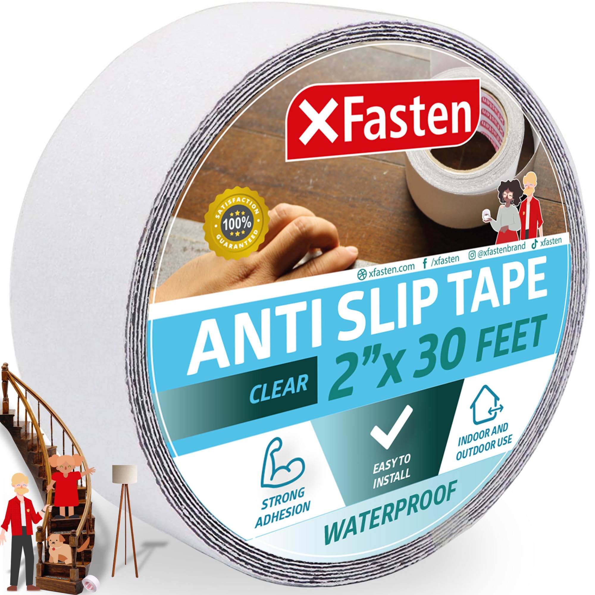 Photo 1 of XFasten Translucent Grip Tape for Stairs, 2-in x 30-Foot Anti Slip Tape Outdoor Waterproof, Non Abrasive Poolside Grips Non Slip, Traction Tread Tape