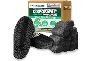 Frontline Shoe Covers Disposable Non-Slip 100 Pack, Premium Non-Woven Durable Booties Shoes Covers – Water Resistant Thick Anti-Slip - One Size Fits Most by Frontline (Black 100 Pack)