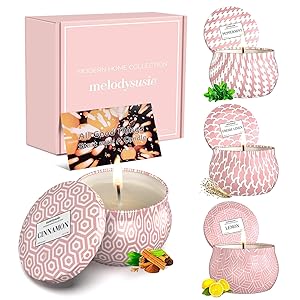 MelodySusie Aromatherapy Scented Candles for Home -Natural Soy Wax 4.4 Oz Portable Travel Tin Candle with Fresh Linen, Lemon, Peppermint, Cinnamon Scents, Gift Set for Women,Christmas Day - 4 Pack