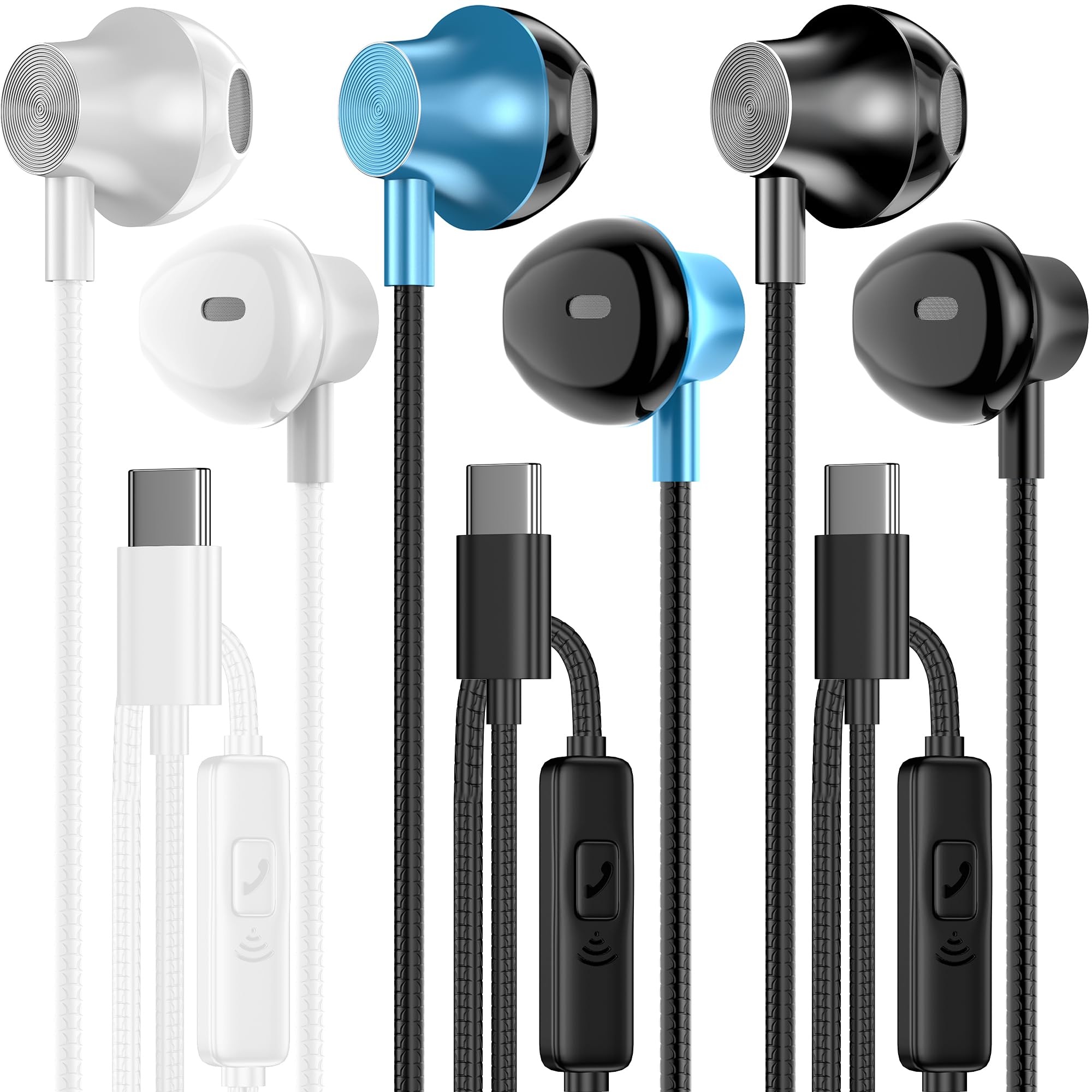 Photo 1 of LWZCAM USB C Headphone with Microphone 3 Pack, Type C Wired Earbuds with Noise Isolating, in-Ear USB-C Earbuds Earphones Compatible with iPhone 15, iPhone 16, iPad