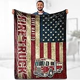Firefighter Blanket Gifts for Men - Fire Truck American Flag Fireman Practitioner Fire Fighter Throw Appreciation Gifts for Boy Adult Son Firefighters' Day Christmas lightweight Blanket 50"x60"