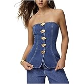 Milumia Women's Metal Button Front Denim Tube Top Elegant Sleeveless Bandeau Tops