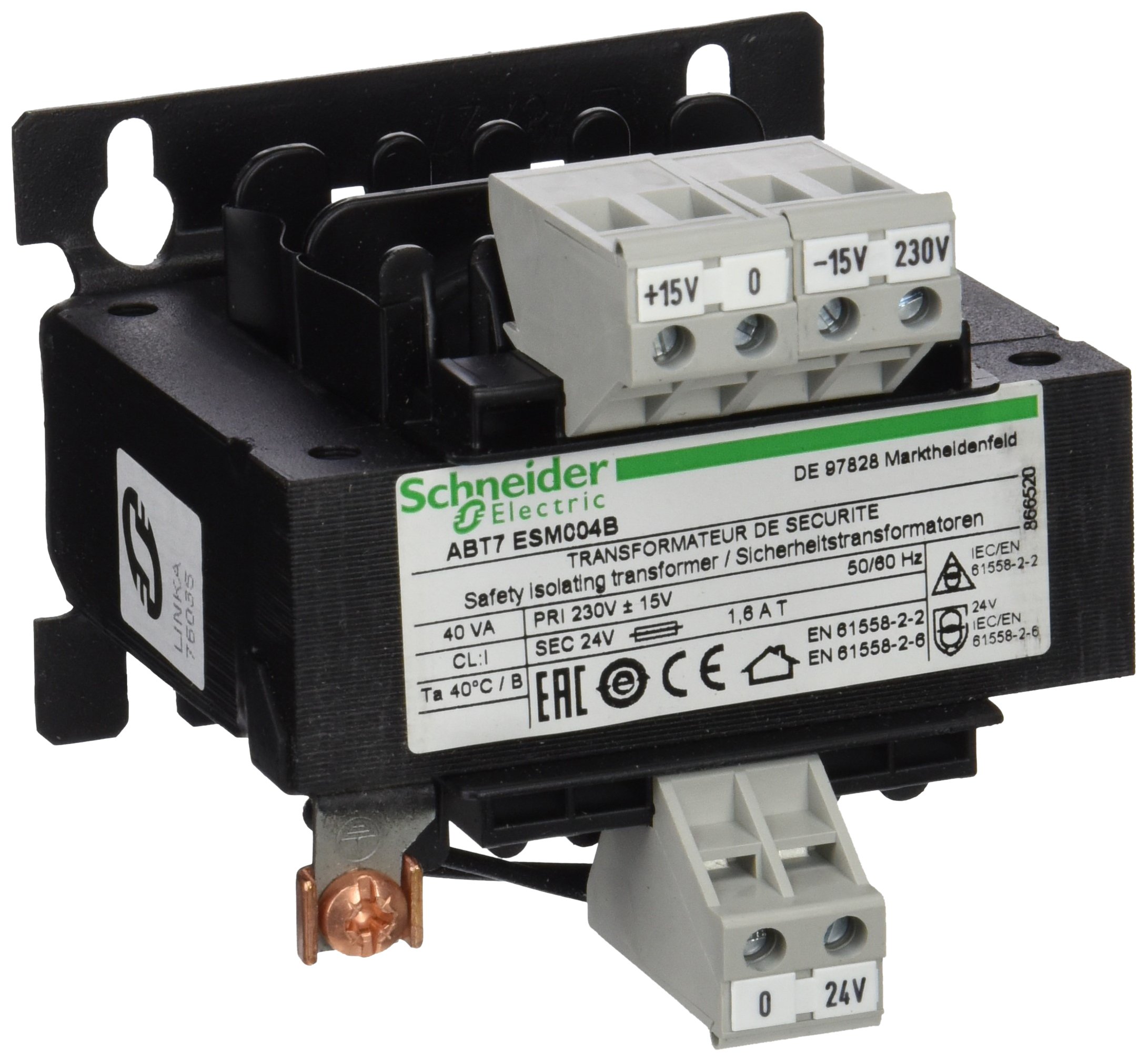Schneider Electric ABT7ESM004B Transformer 40VA 230V, Ecotrf 230V 24V 40Va Snglwound
