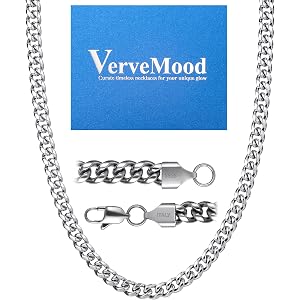 VerveMood 4mm/6mm Cuban Link Chain 925 Sterling Silver Chain Necklace for Men Durable, Curb Chain 14K Gold Plated Necklace fo