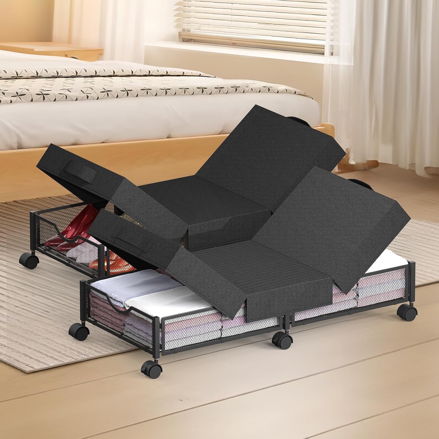 Photo 1 of 2 Pack Under Bed Storage with Wheels, 36" Lengthen Underbed Storage Containers with Lids, Large Capacity Under Bed Shoe Storage, Metal Clothes Organizer, Storage Box for Clothing Shoes Blankets Sheet
