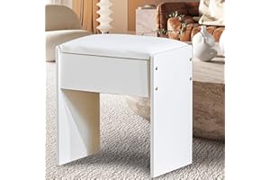 CAULITAR Vanity Stool Chair,16inch Solid Wood Small Vanity Makeup Footstool with Cushion, Easy Assembly Dressing Chair, Stool for Bedroom, Entryway, Living Room, White