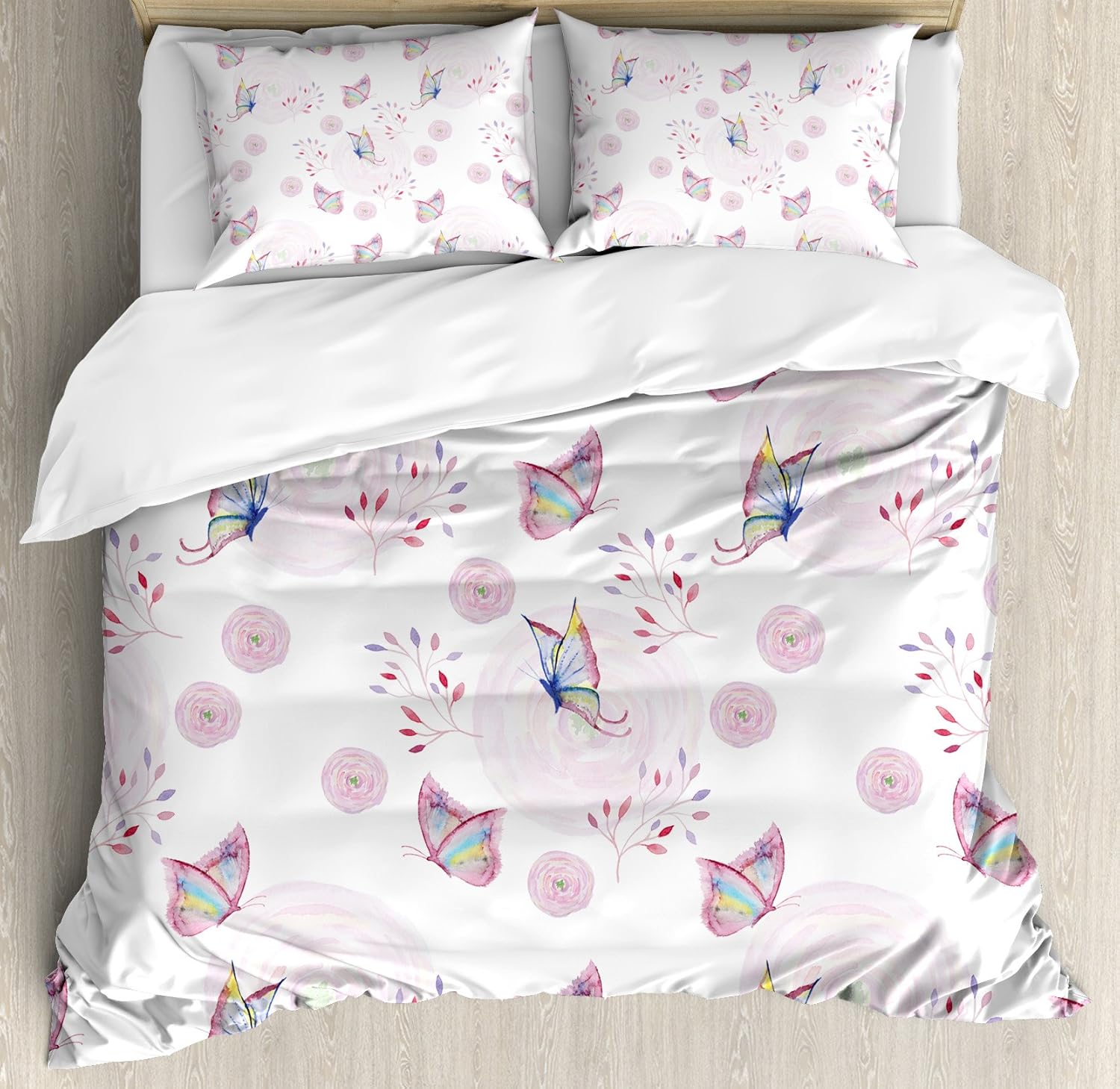 Ambesonne Butterfly Duvet Cover Set King Size, Butterflies and Branches Romantic Spring Retro
