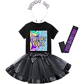 Tutu and Sian Gothic Style Birthday Girl Outfit: T-shirt, Tutu Skirt Dress, Birthday Girl Crown and Satin Sash