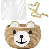 Zopeal Baby Basket for Nursery with Gift Bags and Ribbons Cotton Rope Woven Bear Gift Basket with Handles for Living Room Bathroom Storage Organizing Decoration, 10.5" D x 8.5" H(Khaki)