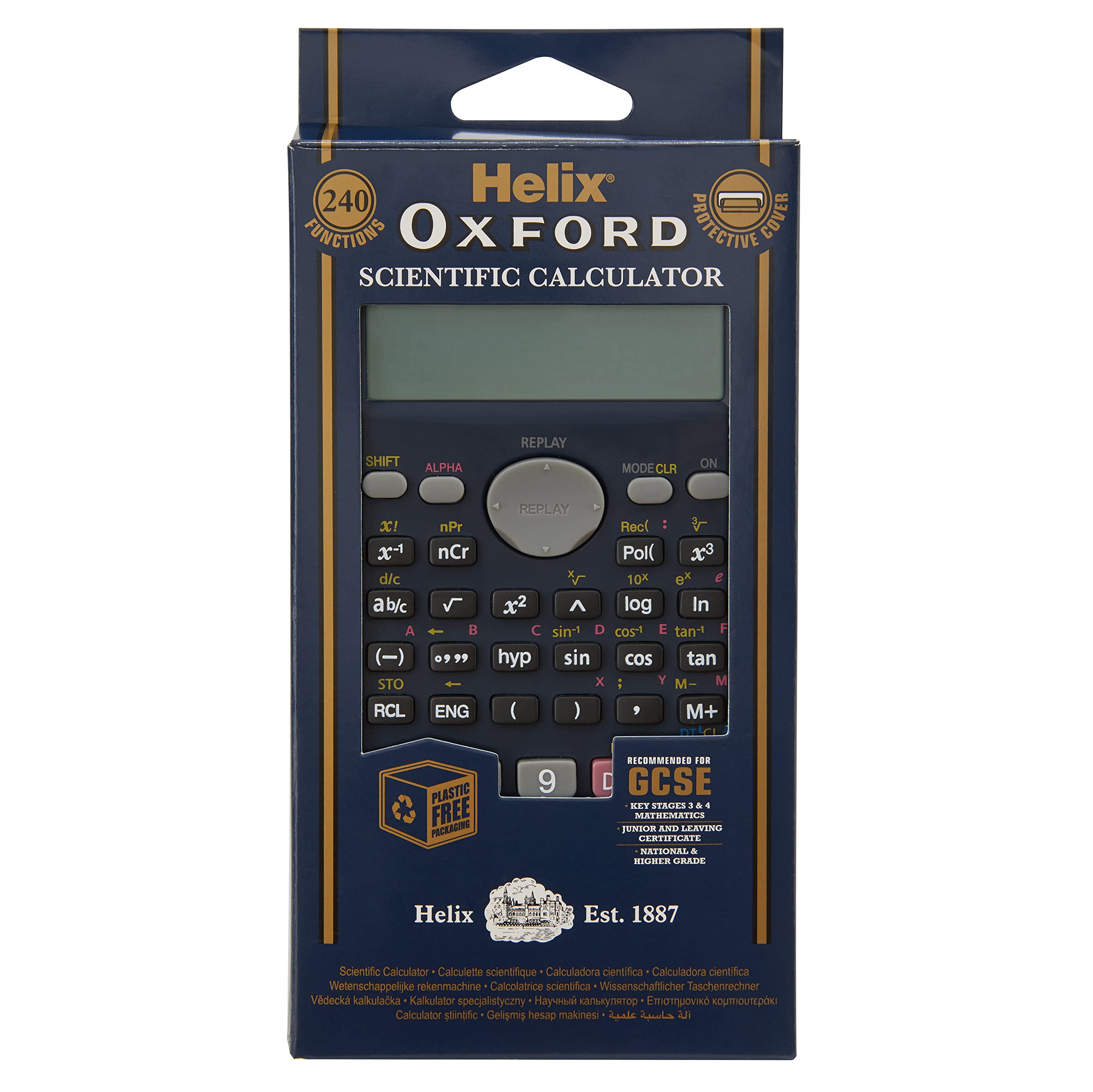 Helix Oxford Scientific Calculator for Key Stage 3 and 4 Maths - 240 Functions - Protective Cover - Plastic Free Packaging