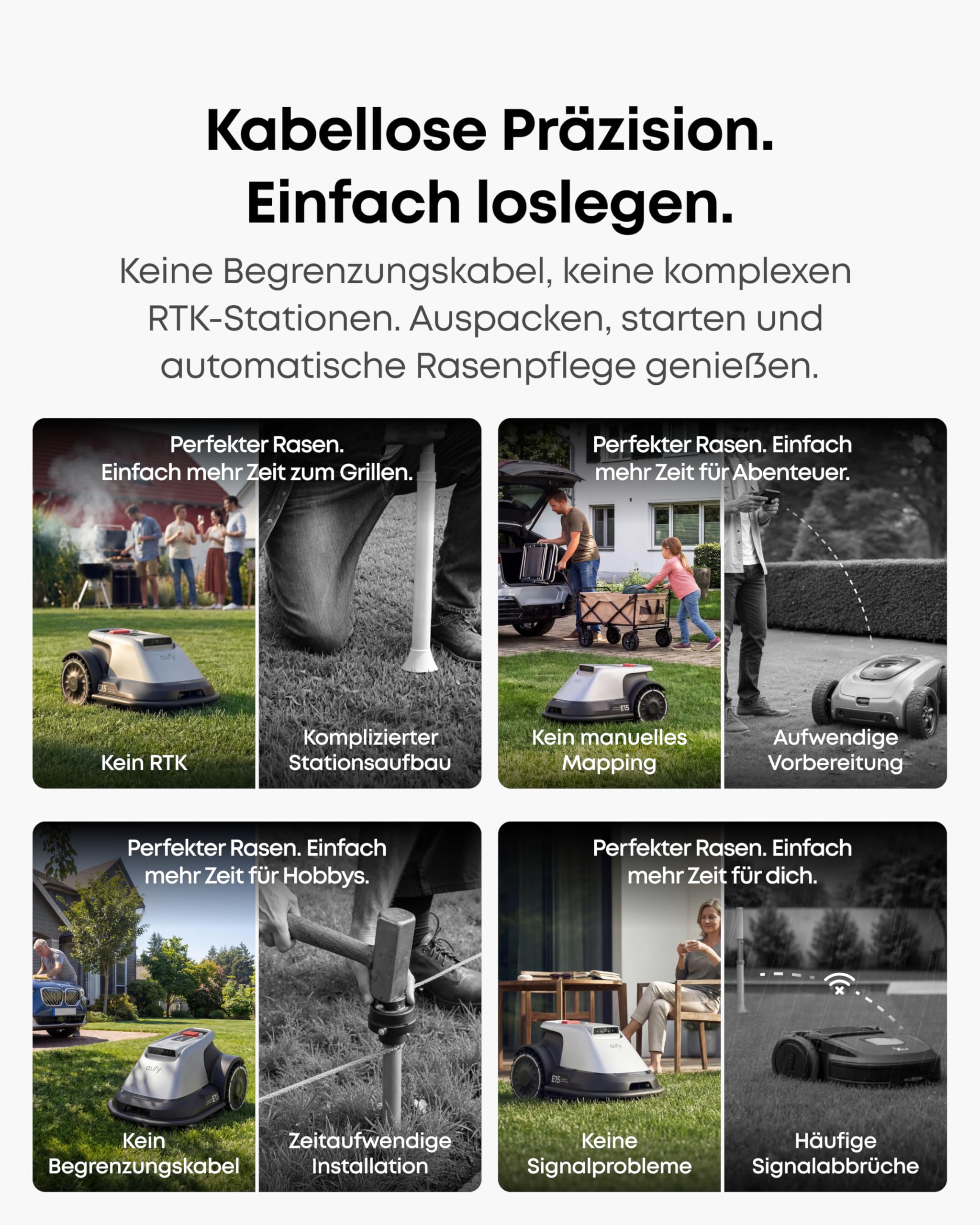 eufy E18 Mähroboter ohne Begrenzungskabel, bis 1200m², ohne RTK & Signalausfälle, TrueVision Technologie, GNSS, Präzisionsrandschnitt, Hindernisvermeidung, App-Steuerung, tierfreundlich & igelsicher 5