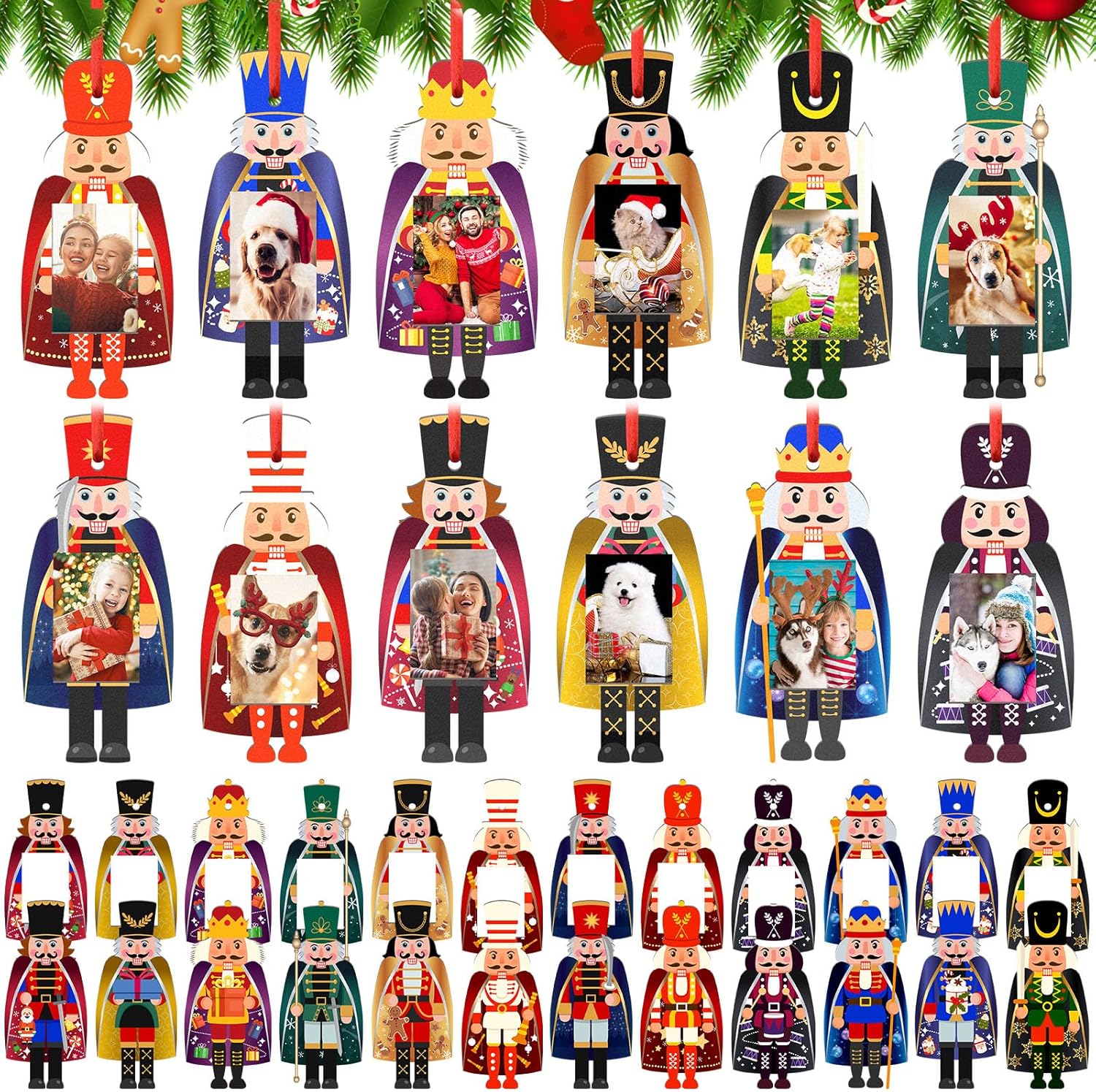 Nutcrackers - Suzile 36 Pcs Christmas Photo Frame Christmas Frame Ornaments Nutcrackers Holiday Picture Frame Picture Ornament Craft Felt Photo Frame Ornaments for Christmas Tree Hanging Decor (Classic Nutcrackers)