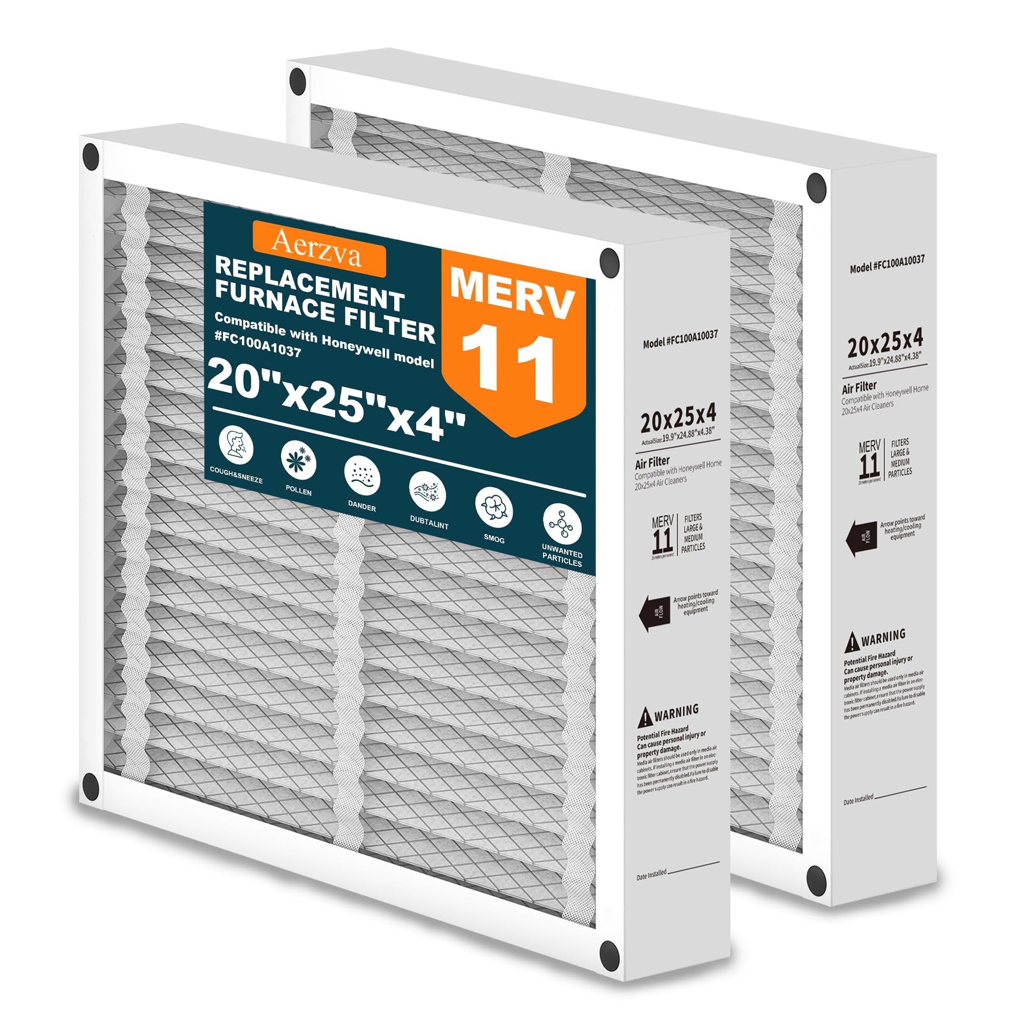 Photo 1 of 2-Pack 20x25x4 Air Filter Compatible with Honeywell FC100A1037, MERV 11 HVAC Furnace Filter Replacement, Actual Size:19.94"x24.86"x4.38"