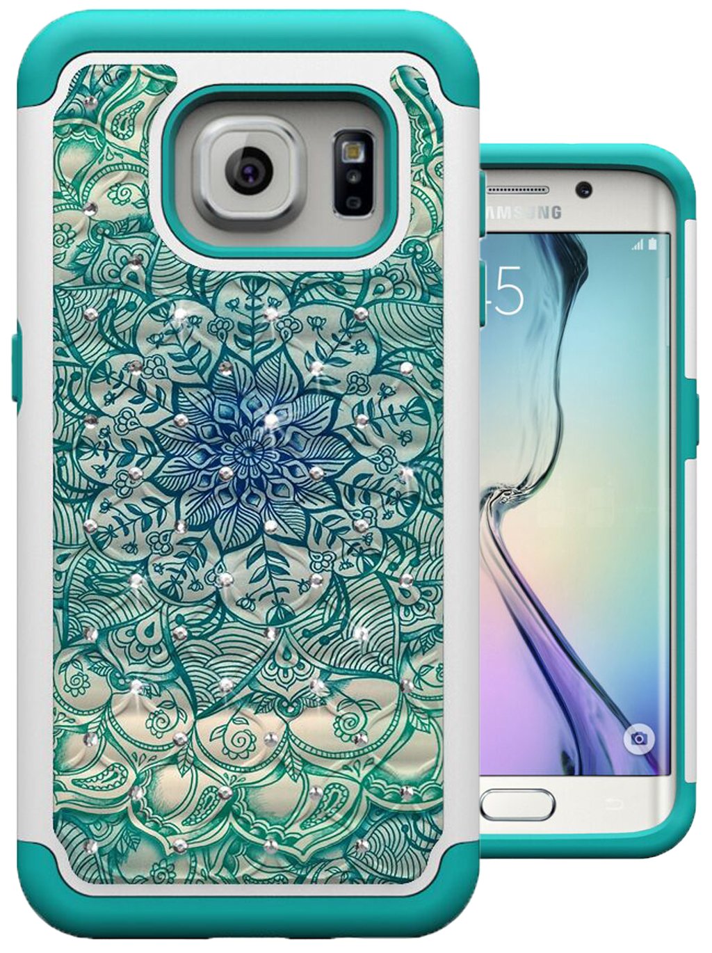 Galaxy S7 Edge Case, MagicSky [Shock Absorption] Studded Rhinestone Bling Hybrid Dual Layer Armor Defender Protective Case Cover for Samsung Galaxy S7 Edge (Flower)